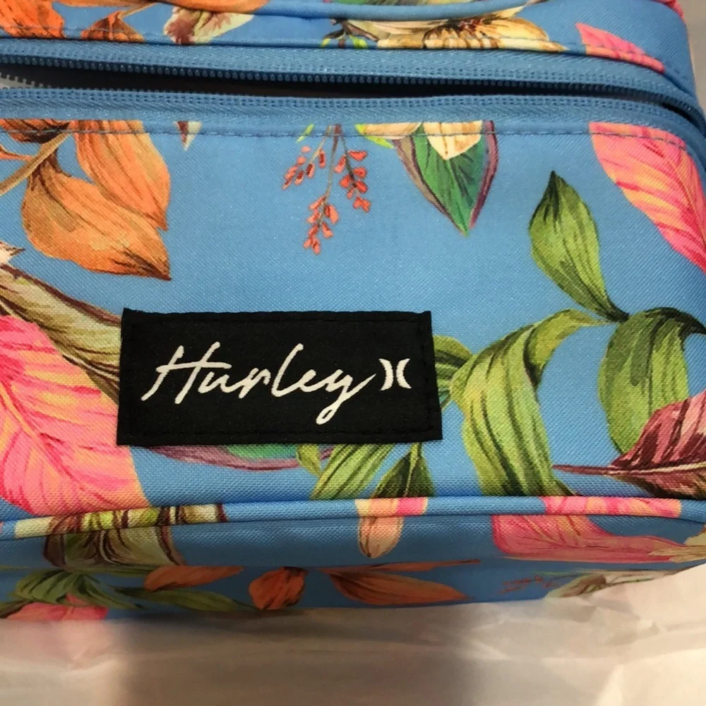 Hurley blue floral tropical island print makeup cosmetics bag case‎ new